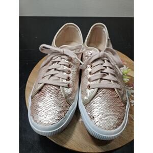 SUPERGA Rose Gold Sequin Lace-Up Low Profile Wedding Sneakers Shoes Sz W/8.5 EUC